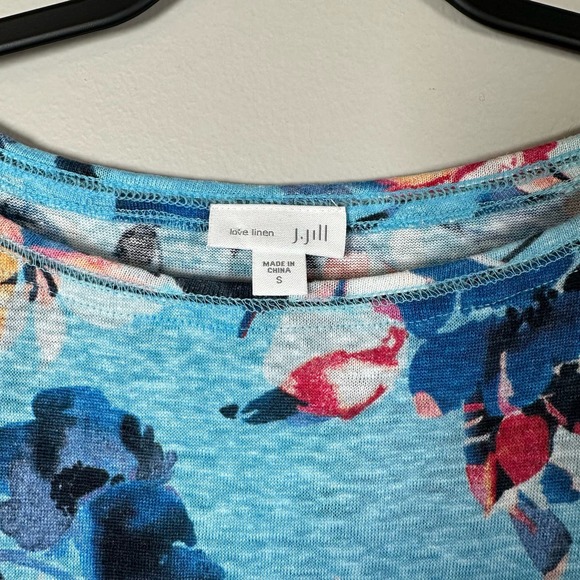 J. Jill Small 100% Linen Blue Floral Short Sleeve Shirt - Picture 3 of 4